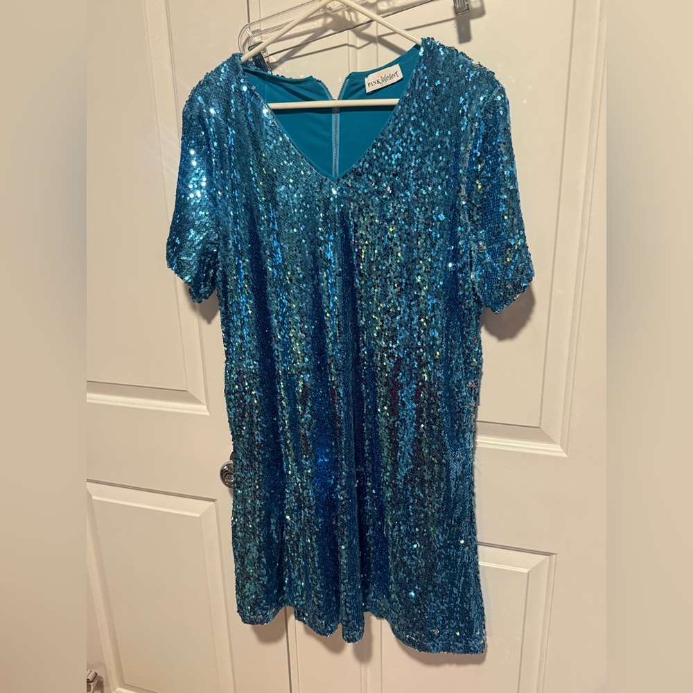 Pink desert Blue Sequin Mini Dress size large